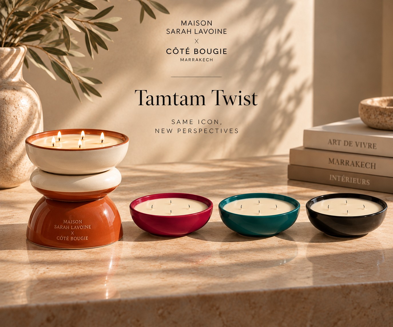 Collection Tamtam Twist de Côté Bougie et Maison Sarah Lavoine avec ses quatre bols parfumés