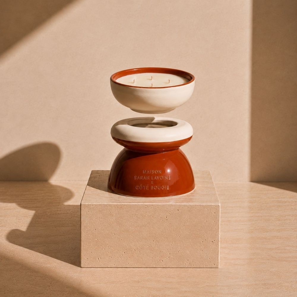 Socle Tamtam Twist terracotta et bol rechargeable blanc et terracotta